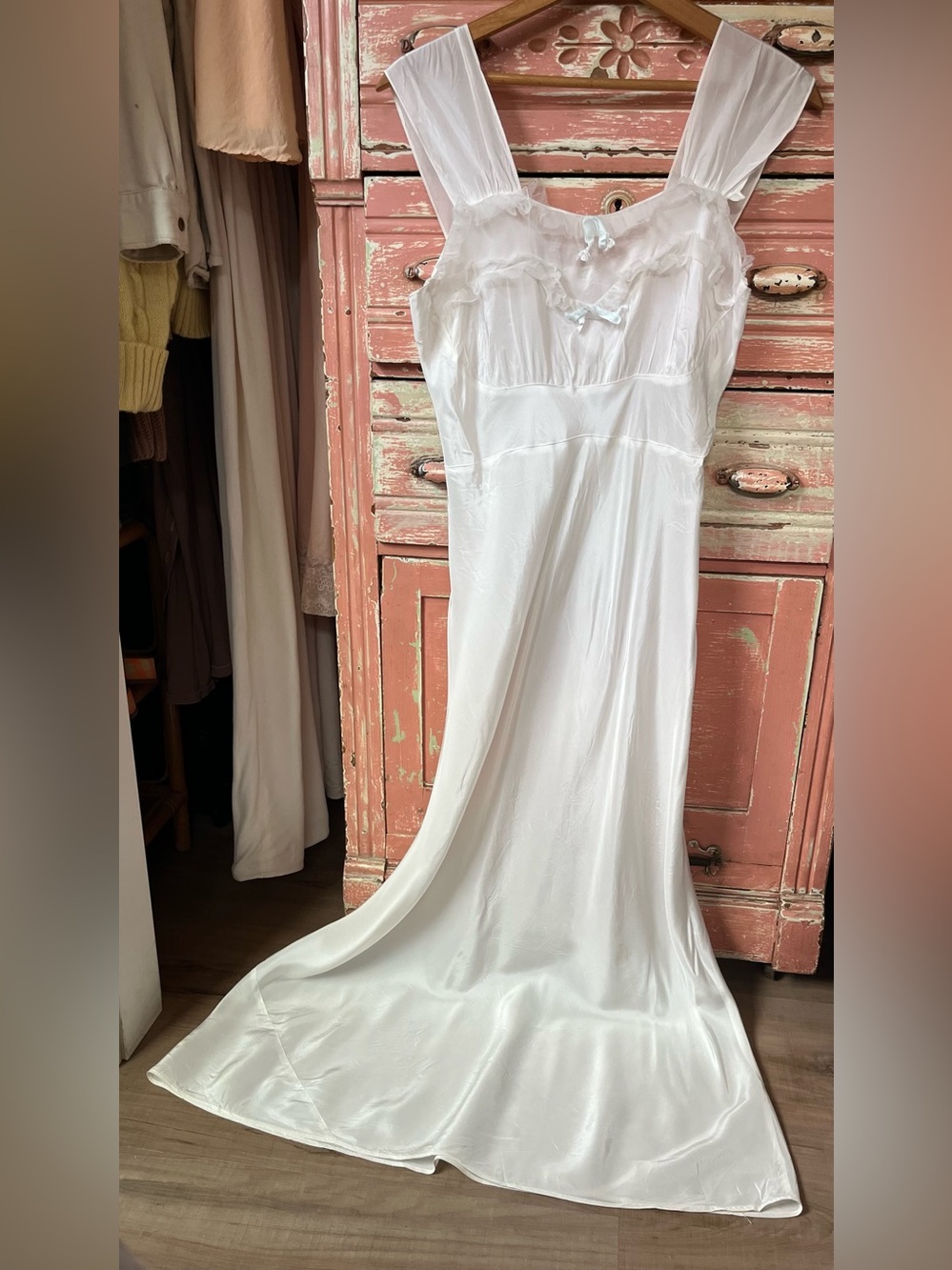 Vintage 40s Antique Art Deco MODE O DAY Feminine Rayon Lingerie Slip Maxi Dress